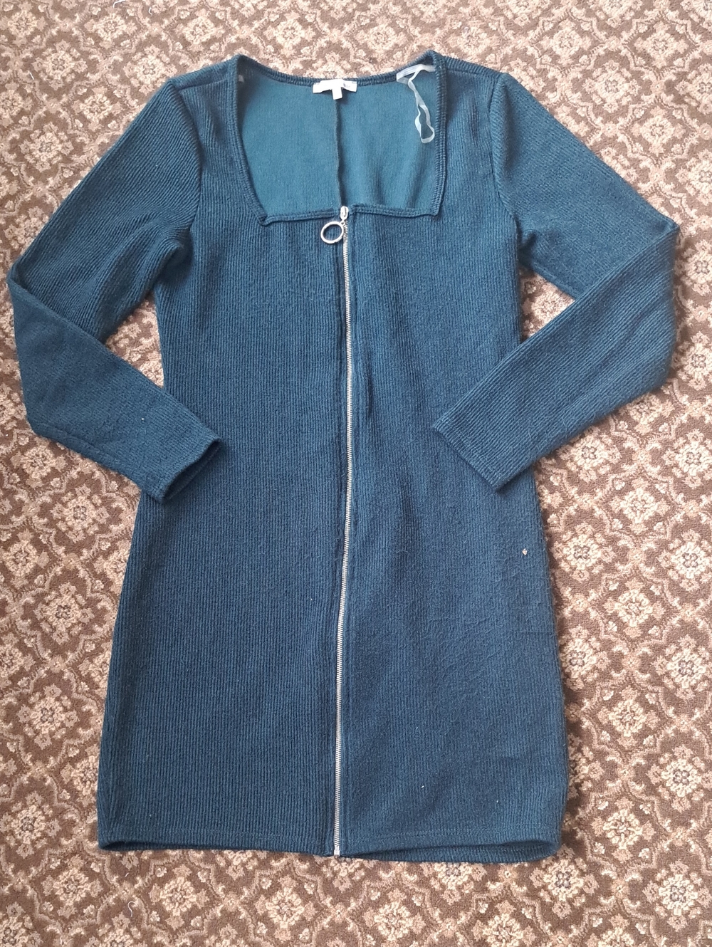 Charlotte Russe Teal Long-Sleeve Zip Front Knit Dress